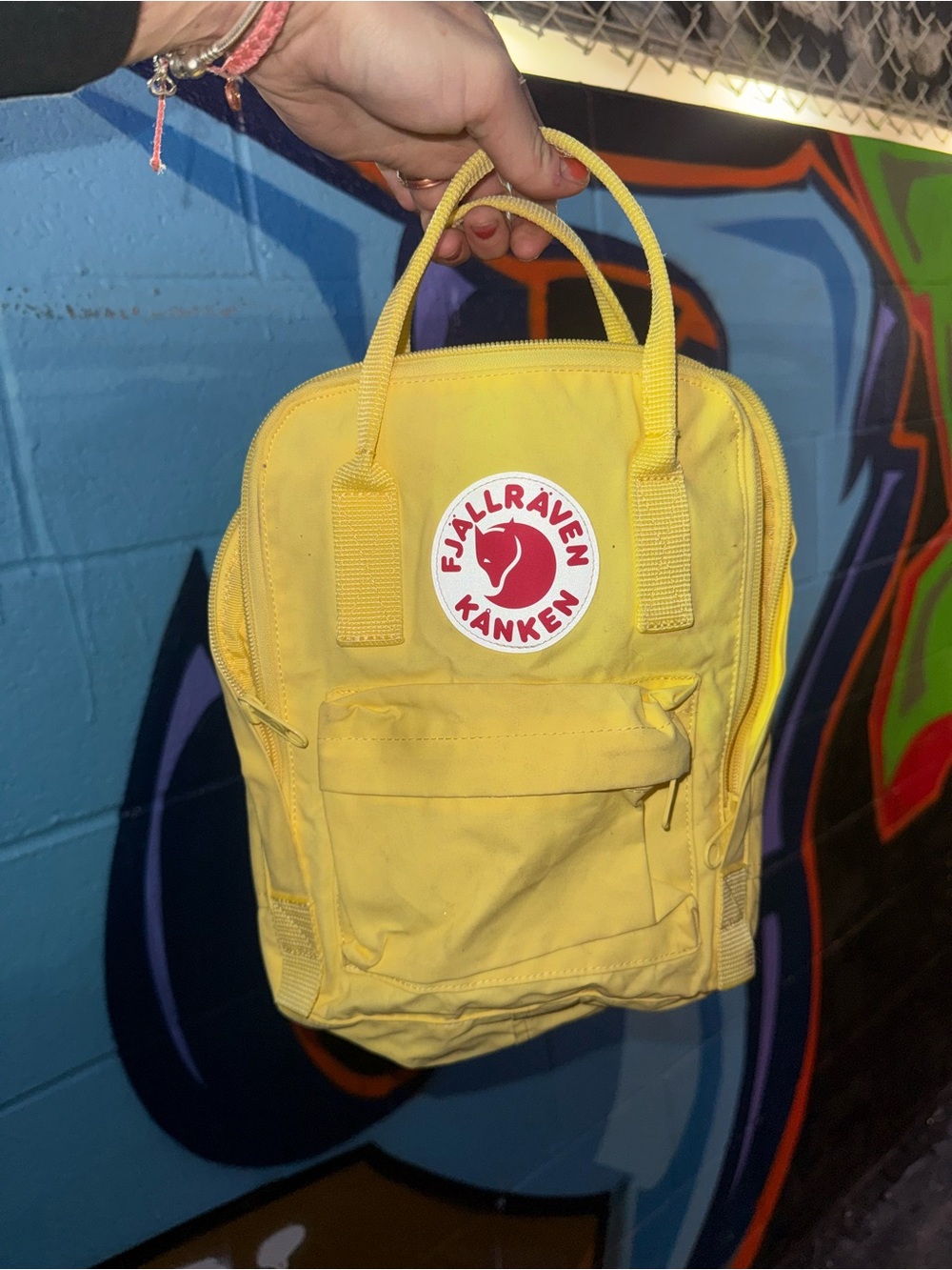 Fjallraven Kånken Mini Backpack in Yellow with Red Logo